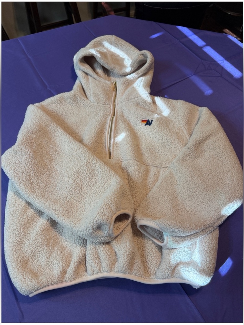 Aviator Nation Teddy Apres Hooded Half Zip Jacket in Vintage White Sz Small